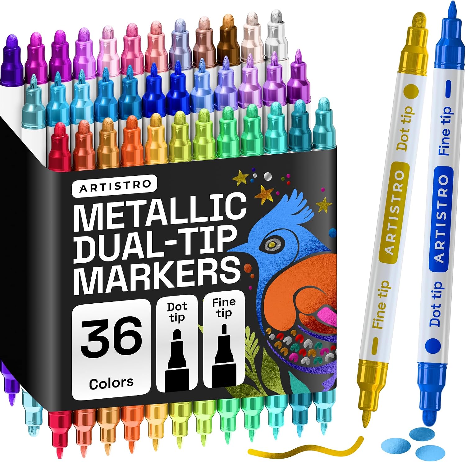 ARTISTRO Dual-Tip Acrylic Paint Marker Pens – Set of 36 | For Fabric, Rock, Glass, Wood, & Coloring Books, Art - view 27