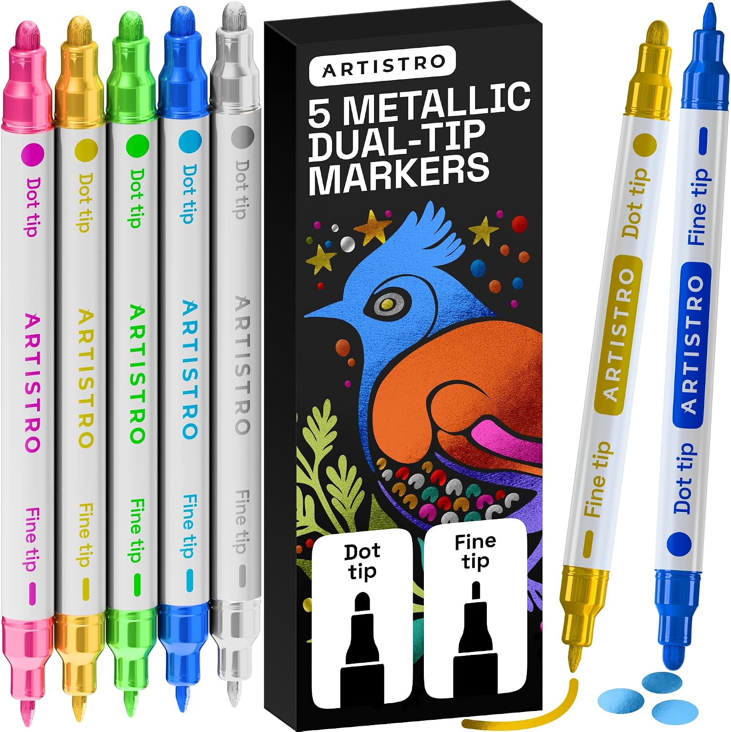 ARTISTRO Dual-Tip Acrylic Paint Marker Pens – Set of 36 | For Fabric, Rock, Glass, Wood, & Coloring Books, Art - view 26