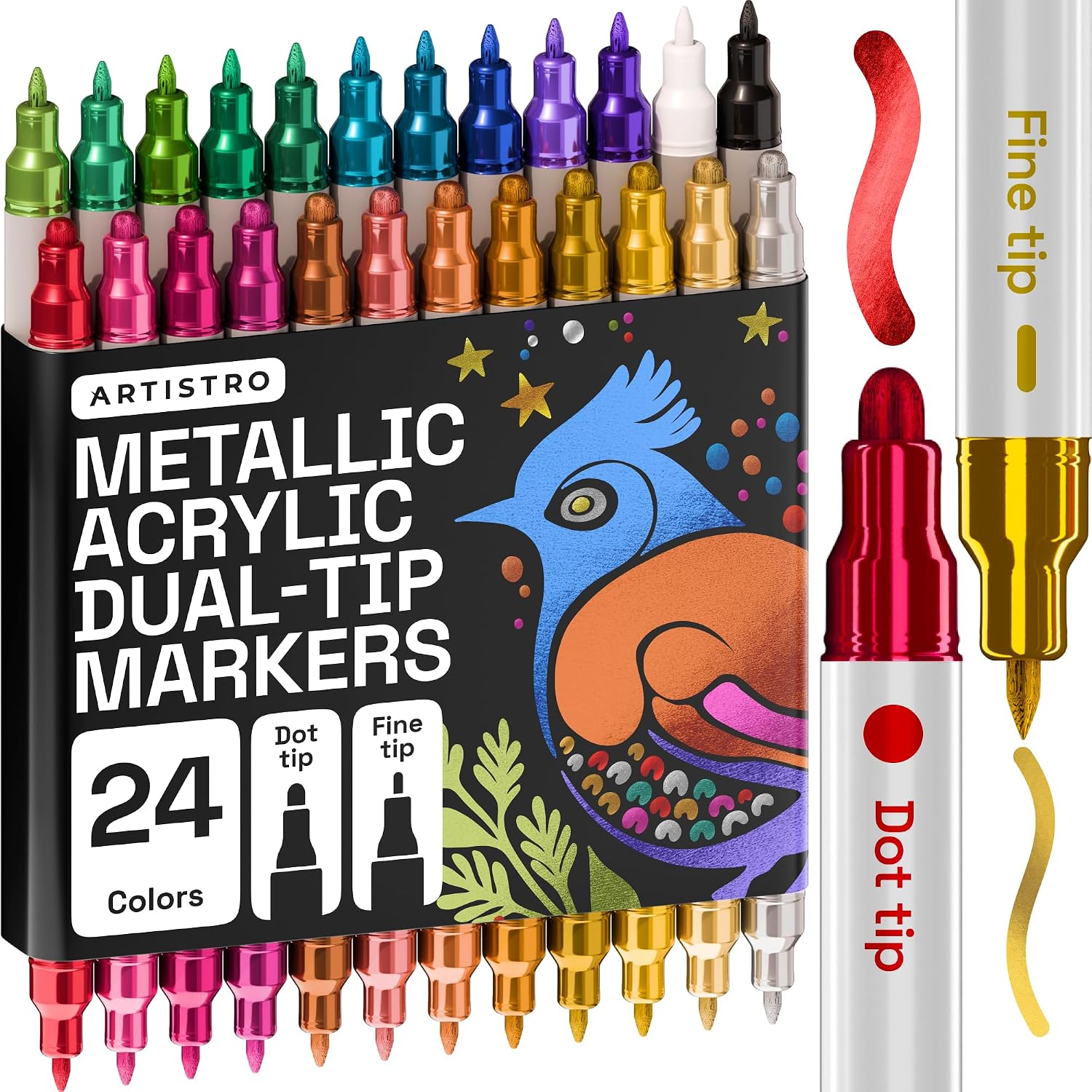 ARTISTRO Dual-Tip Acrylic Paint Marker Pens – Set of 36 | For Fabric, Rock, Glass, Wood, & Coloring Books, Art - view 36