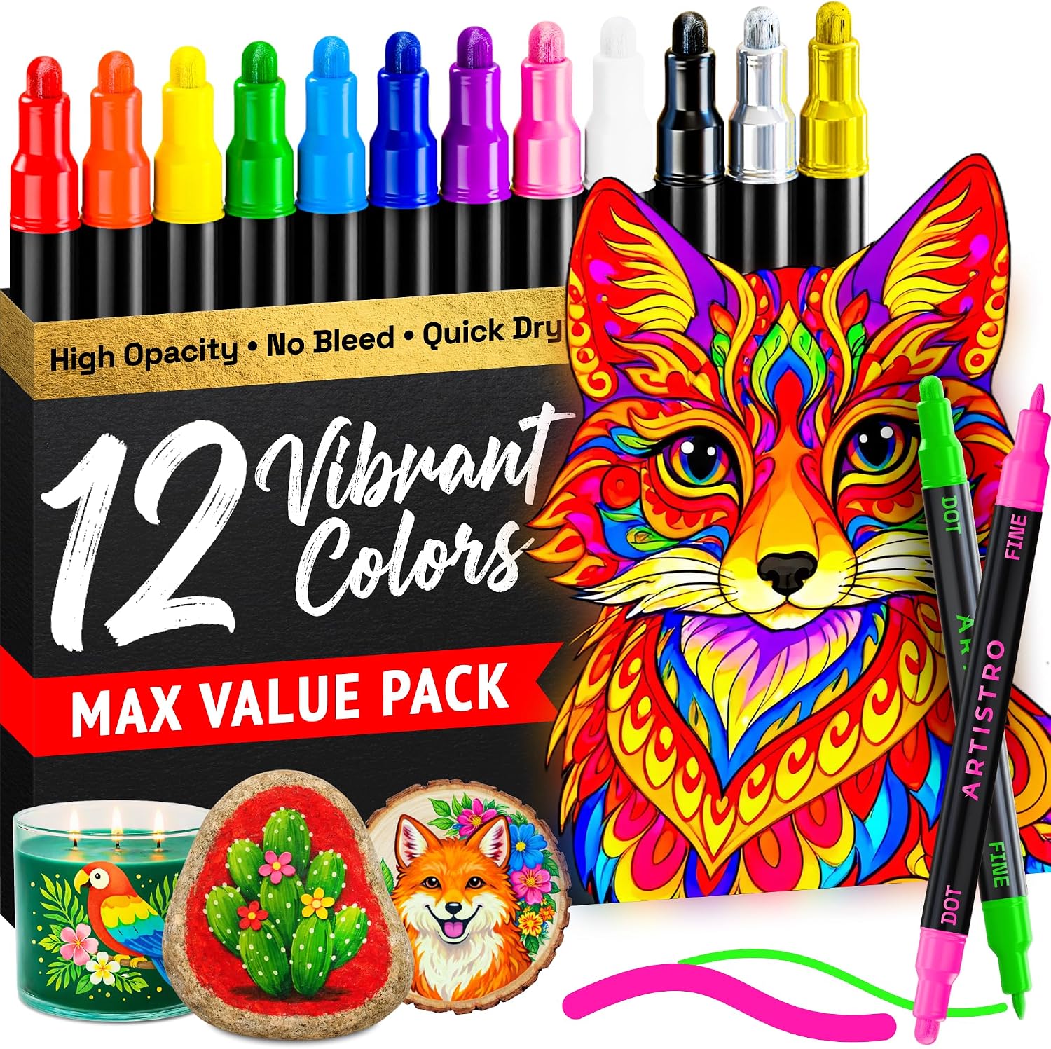 ARTISTRO Dual-Tip Acrylic Paint Marker Pens – Set of 36 | For Fabric, Rock, Glass, Wood, & Coloring Books, Art - view 15