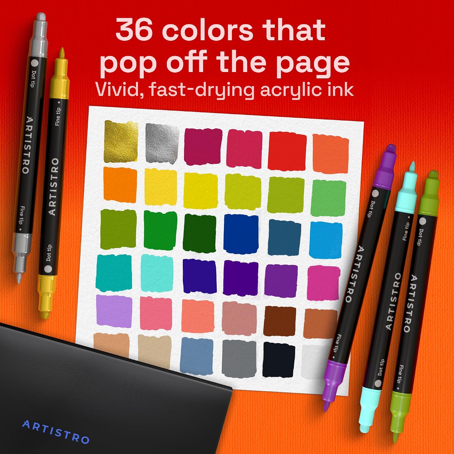 ARTISTRO Dual-Tip Acrylic Paint Marker Pens – Set of 36 | For Fabric, Rock, Glass, Wood, & Coloring Books, Art - view 2