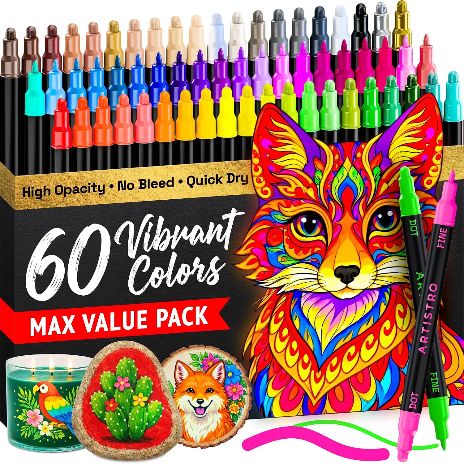 ARTISTRO Dual-Tip Acrylic Paint Marker Pens – Set of 36 | For Fabric, Rock, Glass, Wood, & Coloring Books, Art - view 40