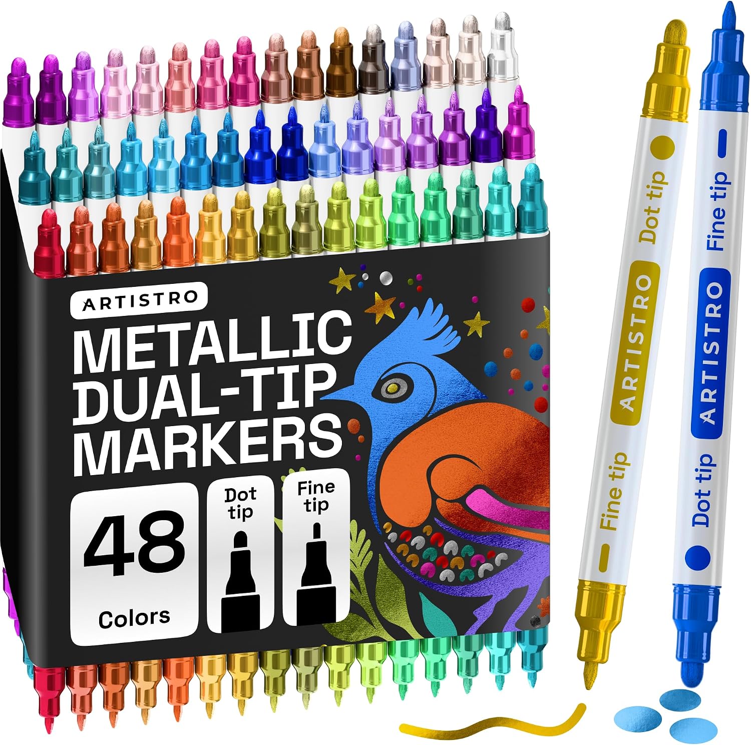 ARTISTRO Dual-Tip Acrylic Paint Marker Pens – Set of 36 | For Fabric, Rock, Glass, Wood, & Coloring Books, Art - view 28