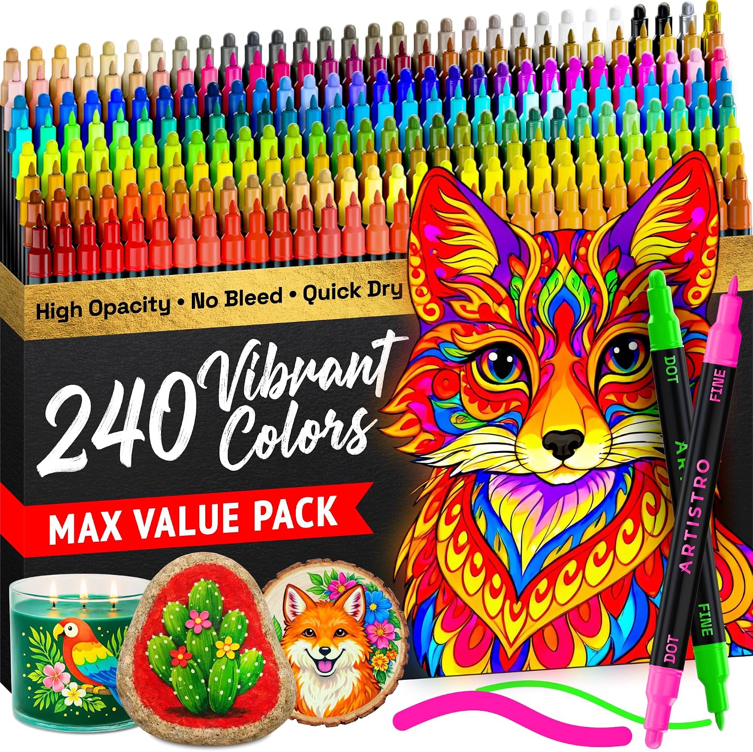 ARTISTRO Dual-Tip Acrylic Paint Marker Pens – Set of 36 | For Fabric, Rock, Glass, Wood, & Coloring Books, Art - view 35