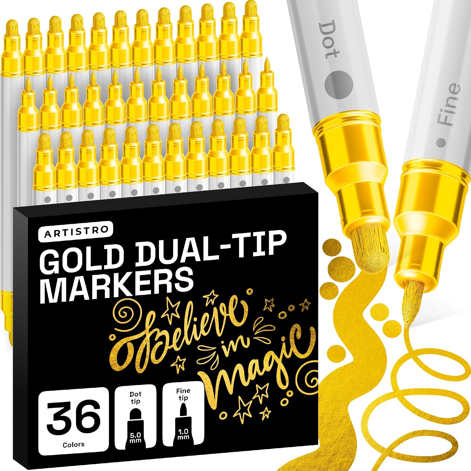 ARTISTRO Dual-Tip Acrylic Paint Marker Pens – Set of 36 | For Fabric, Rock, Glass, Wood, & Coloring Books, Art - view 13