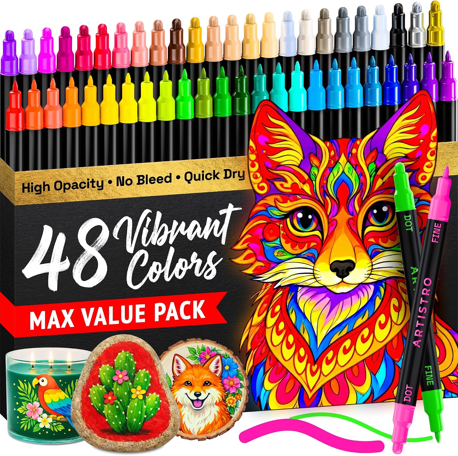 ARTISTRO Dual-Tip Acrylic Paint Marker Pens – Set of 36 | For Fabric, Rock, Glass, Wood, & Coloring Books, Art - view 44