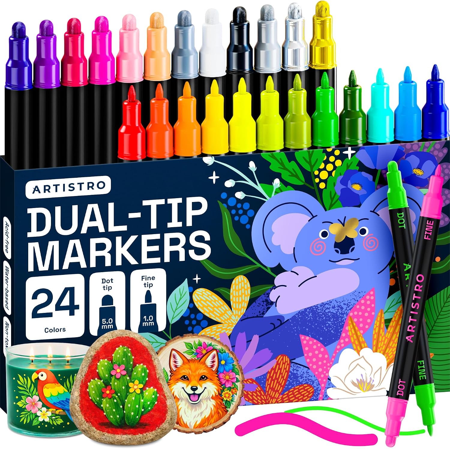 ARTISTRO Dual-Tip Acrylic Paint Marker Pens – Set of 36 | For Fabric, Rock, Glass, Wood, & Coloring Books, Art - view 18