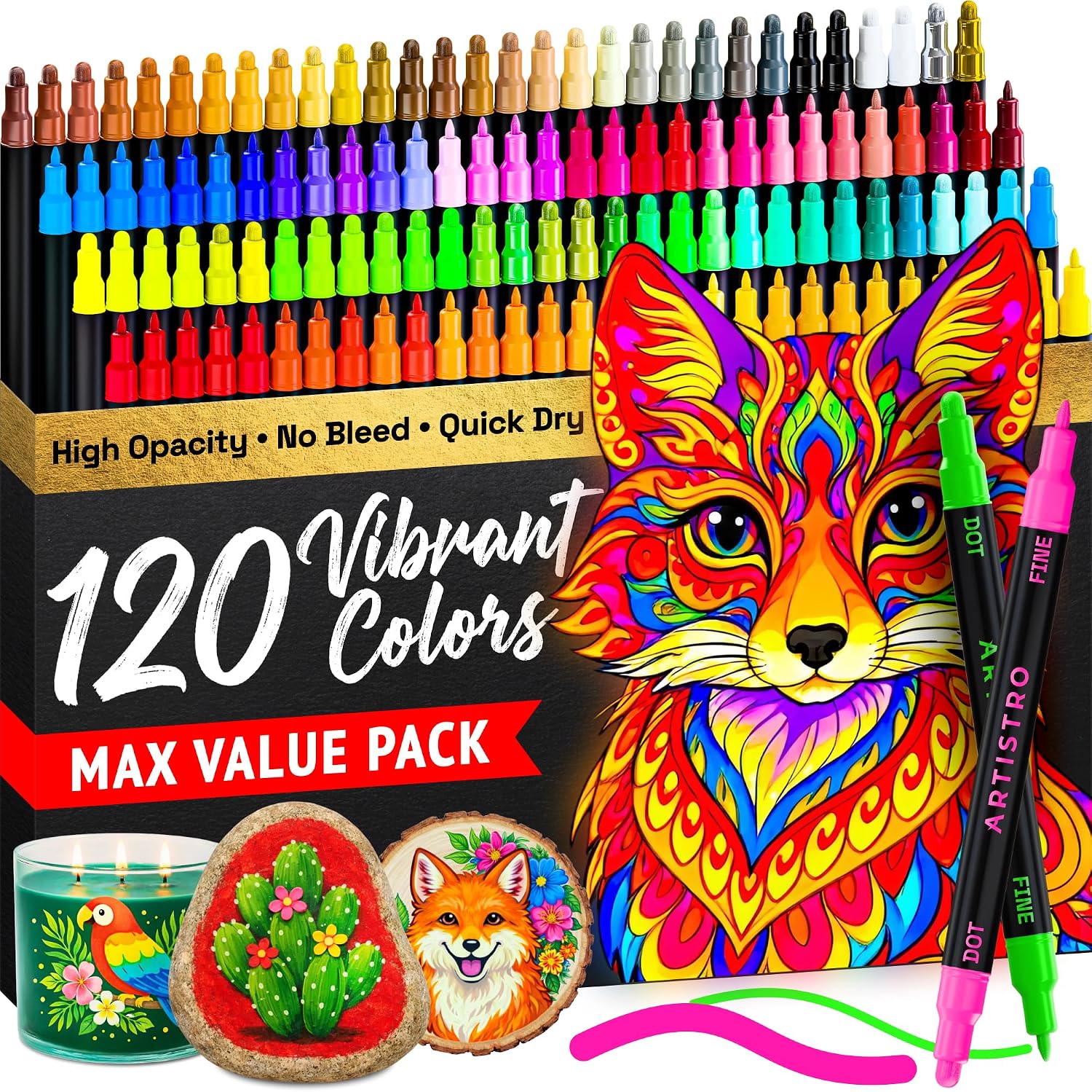 ARTISTRO Dual-Tip Acrylic Paint Marker Pens – Set of 36 | For Fabric, Rock, Glass, Wood, & Coloring Books, Art - view 23