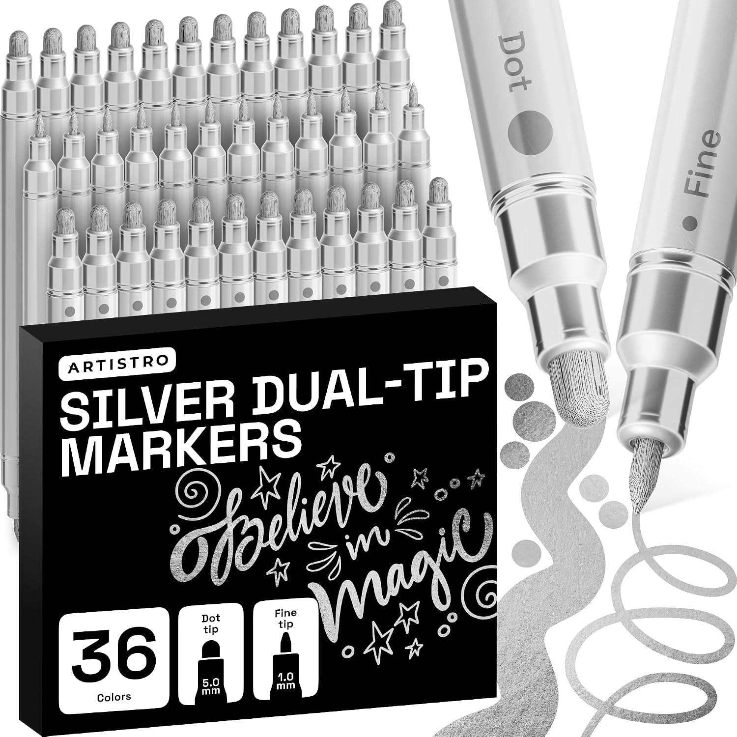 ARTISTRO Dual-Tip Acrylic Paint Marker Pens – Set of 36 | For Fabric, Rock, Glass, Wood, & Coloring Books, Art - view 22