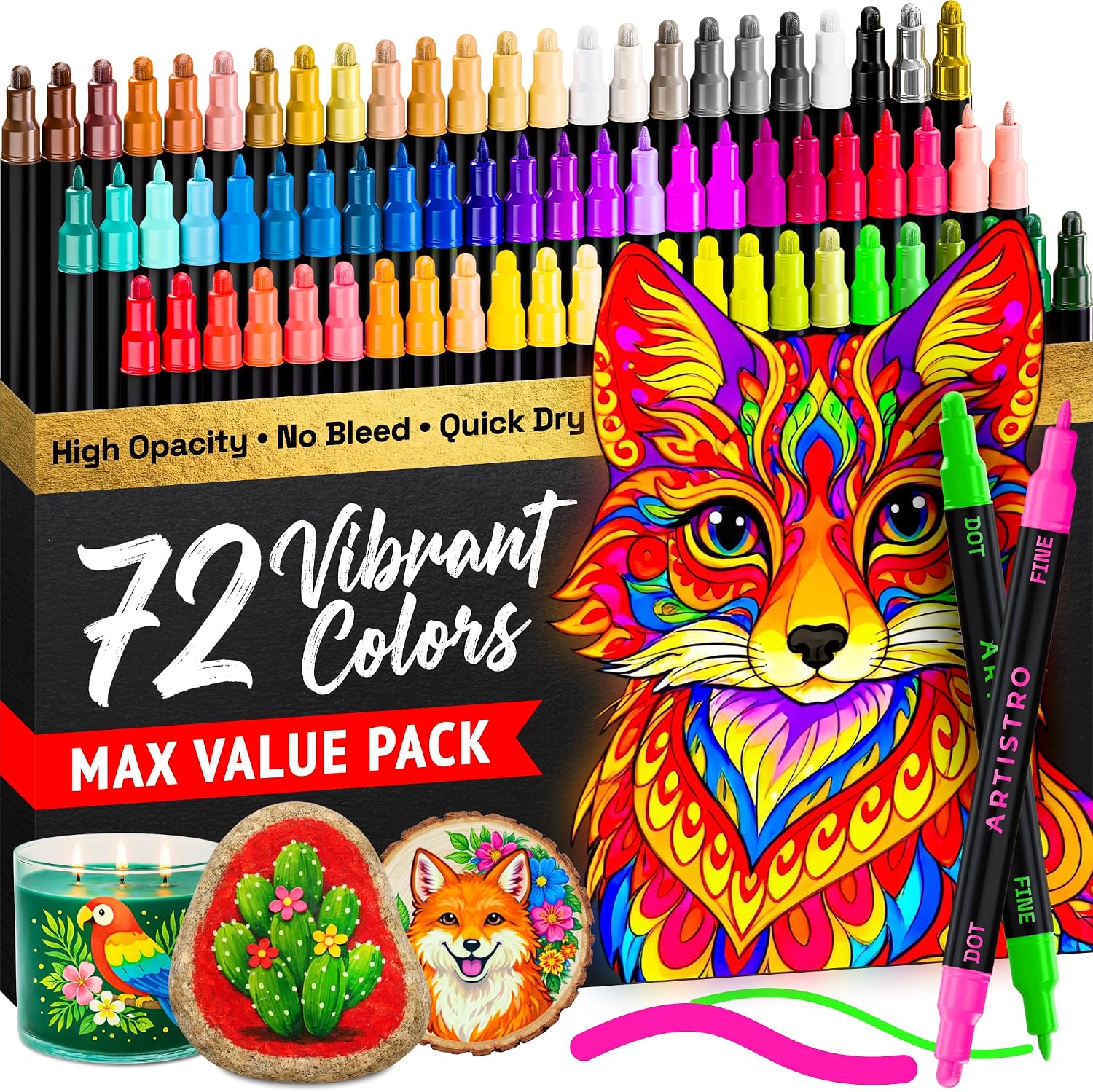 ARTISTRO Dual-Tip Acrylic Paint Marker Pens – Set of 36 | For Fabric, Rock, Glass, Wood, & Coloring Books, Art - view 29