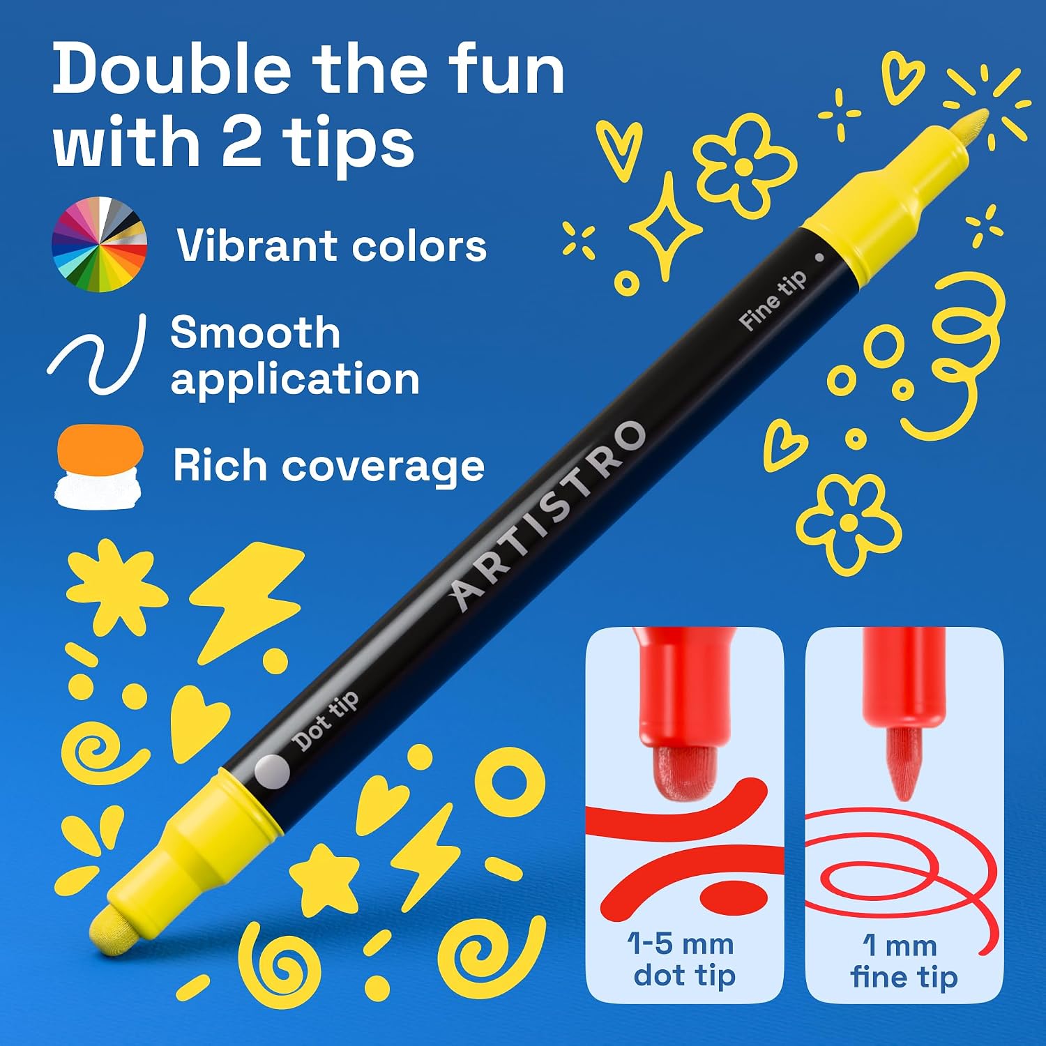 ARTISTRO Dual-Tip Acrylic Paint Marker Pens – Set of 36 | For Fabric, Rock, Glass, Wood, & Coloring Books, Art - view 3